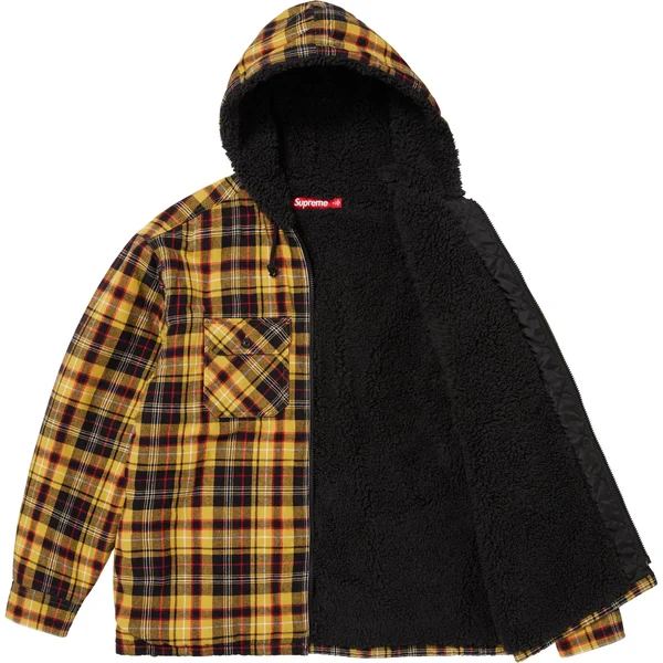 Supreme Lined Zip Up Hooded Flannel Shirt - Yellow (front)