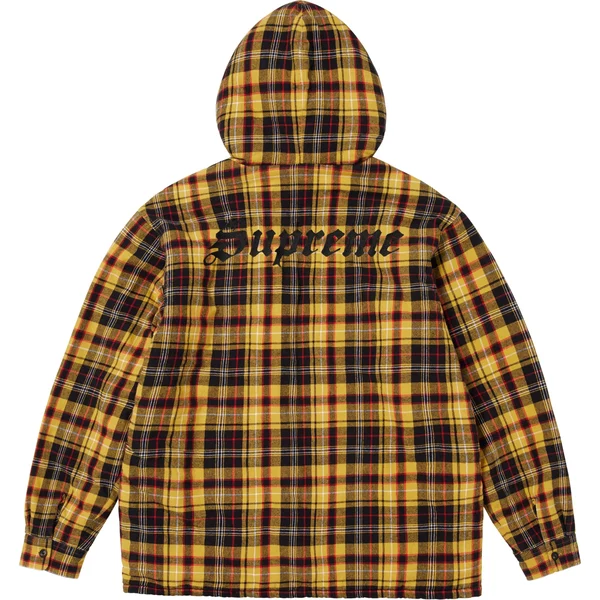 Supreme Lined Zip Up Hooded Flannel Shirt - Yellow (front)