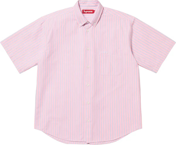 Supreme Loose Fit Oxford S/S Shirt - Pink Stripe (front)