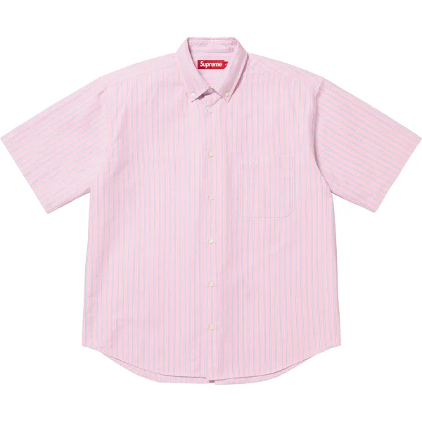 Supreme Loose Fit Oxford S/S Shirt - Pink Stripe (front)
