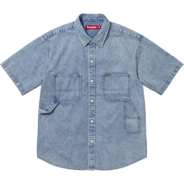 Supreme Loose Fit S/S Denim Painter Shirt - Washed Indigo (front)