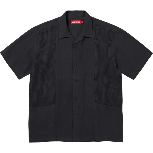 Supreme Mesh Panel Linen S/S Shirt - Black (front)