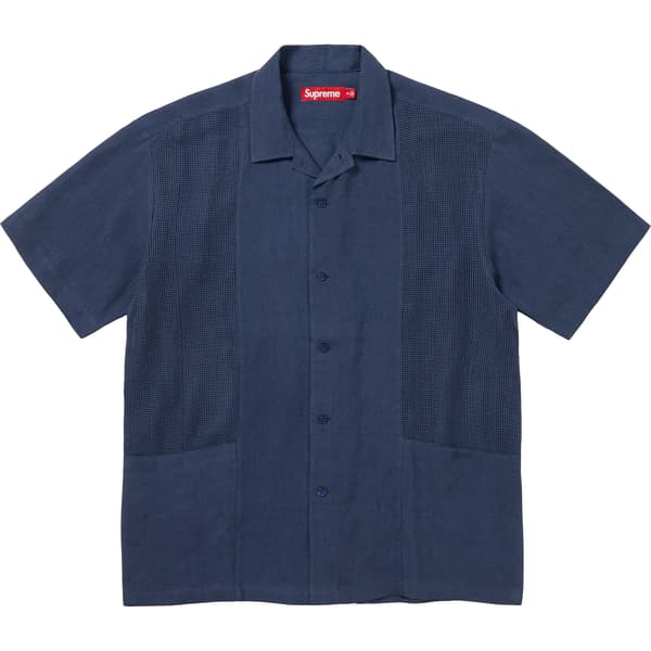 Supreme Mesh Panel Linen S/S Shirt - Navy (front)