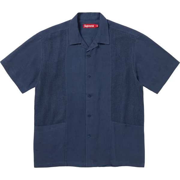 Supreme Mesh Panel Linen S/S Shirt - Navy (front)
