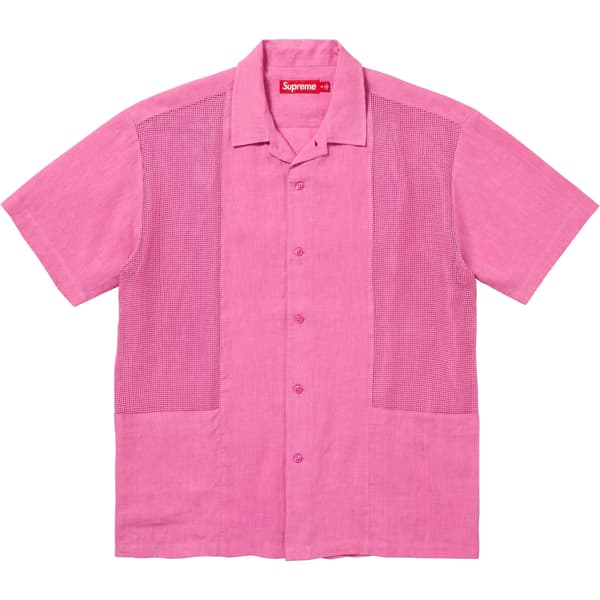 Supreme Mesh Panel Linen S/S Shirt - Pink (front)
