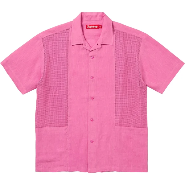 Supreme Mesh Panel Linen S/S Shirt - Pink (front)