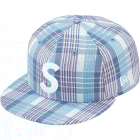 Supreme Metallic Plaid S Logo New Era Light Blue