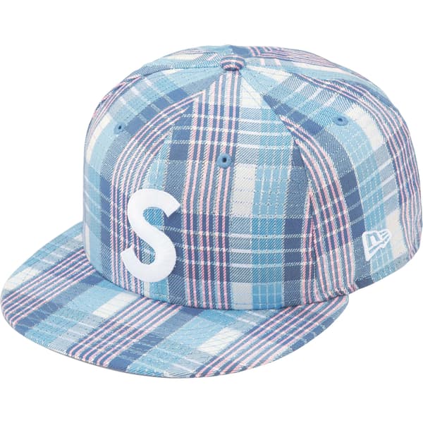 Supreme Metallic Plaid S Logo New Era - Light Blue (front)