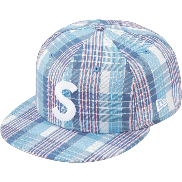 Supreme Metallic Plaid S Logo New Era - Light Blue (front)