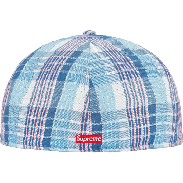 Supreme Metallic Plaid S Logo New Era - Light Blue (front)
