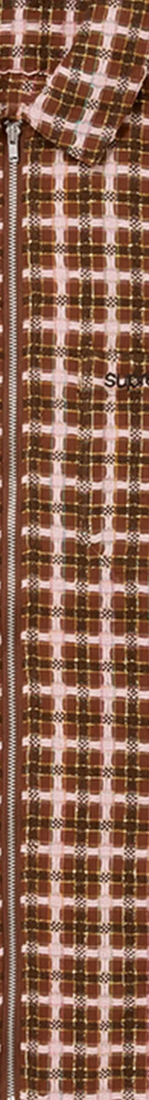 Supreme Metallic Plaid Zip Up Shirt - Brown (front)