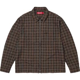 Supreme Metallic Plaid Zip Up Shirt Washed Black