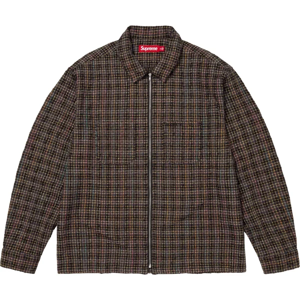 Supreme Metallic Plaid Zip Up Shirt - Washed Black (front)