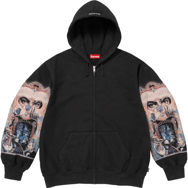 Supreme Michael Jackson Dangerous Zip Up Hooded Sweatshirt - Black (front)