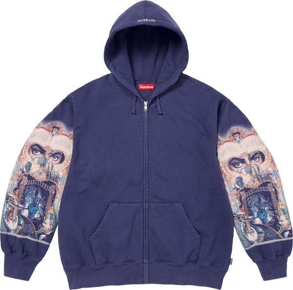 Supreme Michael Jackson Dangerous Zip Up Hooded Sweatshirt - Washed Navy (front)
