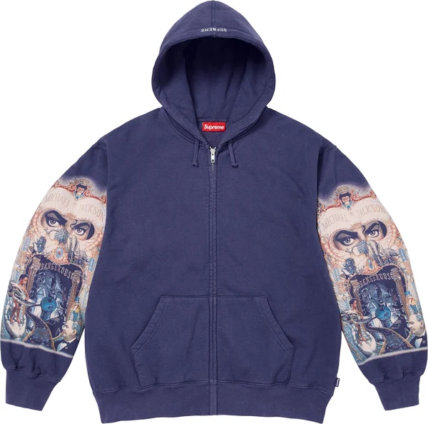 Supreme Michael Jackson Dangerous Zip Up Hooded Sweatshirt - Washed Navy (front)
