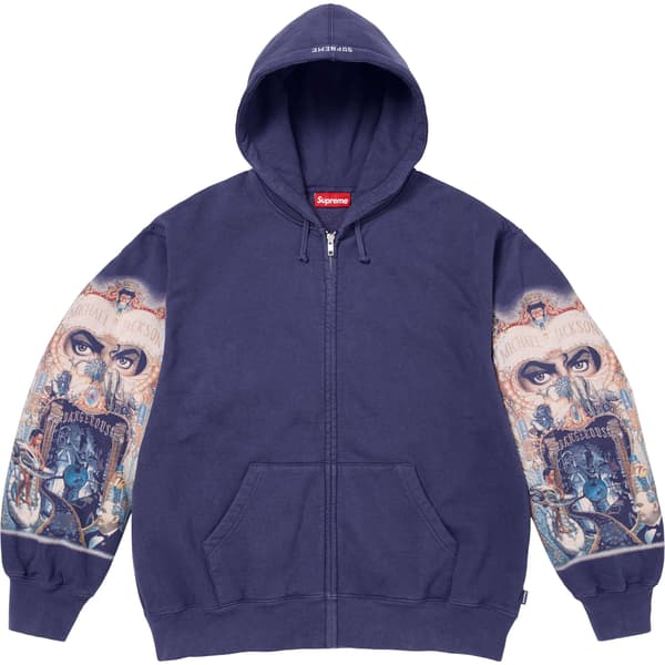 Supreme Michael Jackson Dangerous Zip Up Hooded Sweatshirt - Washed Navy (front)