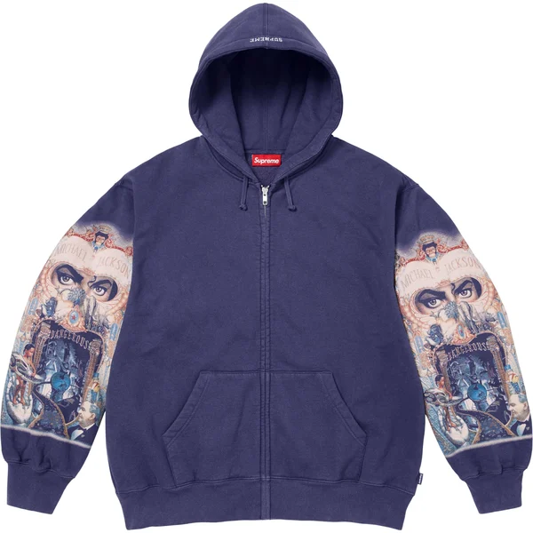 Supreme Michael Jackson Dangerous Zip Up Hooded Sweatshirt - Washed Navy (front)