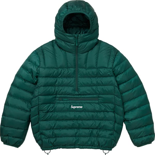 Supreme Micro Down Half Zip Hooded Pullover - Dark Green (front)