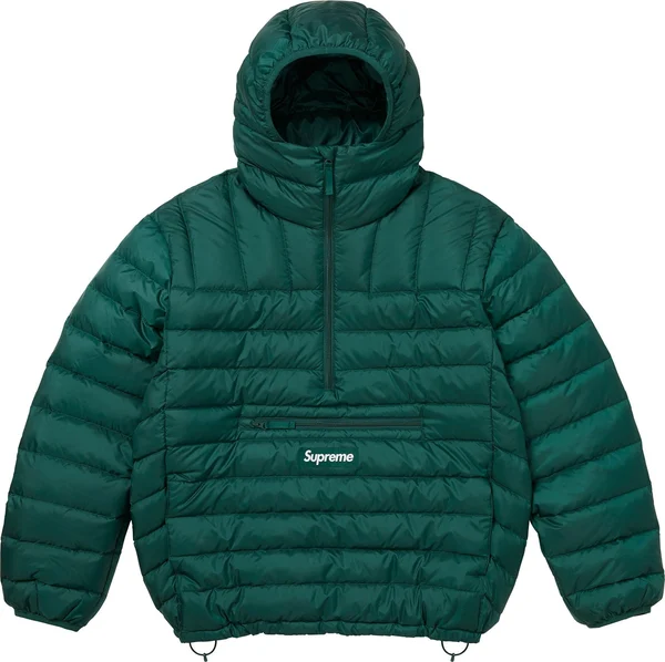 Supreme Micro Down Half Zip Hooded Pullover - Dark Green (front)