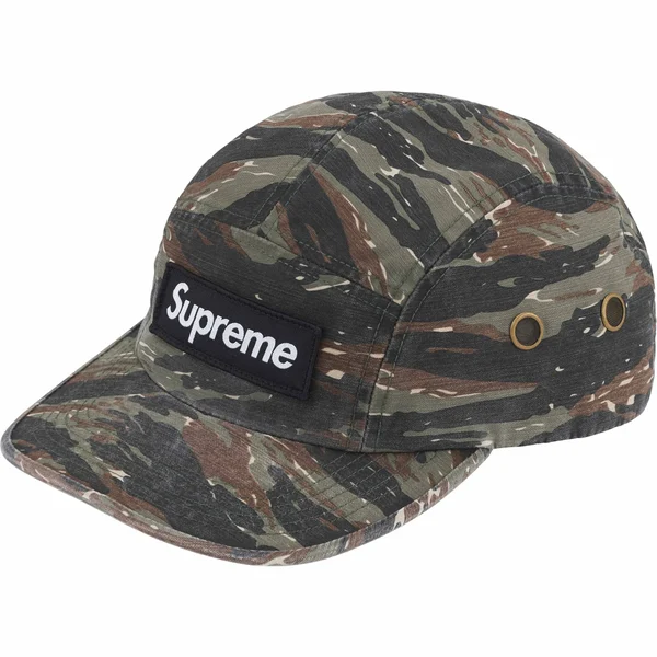 Supreme Military Camp Cap - Olive Tiger Camo (front)