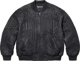 Supreme Mister Cartoon Embroidered Leather Jacket Black