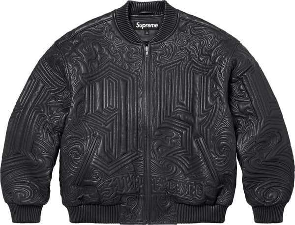 Supreme Mister Cartoon Embroidered Leather Jacket - Black (front)