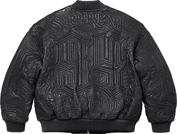 Supreme Mister Cartoon Embroidered Leather Jacket - Black (front)