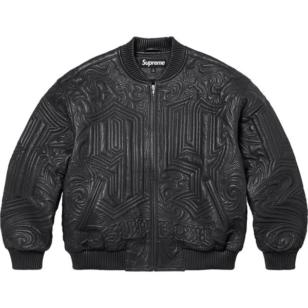 Supreme Mister Cartoon Embroidered Leather Jacket - Black (front)