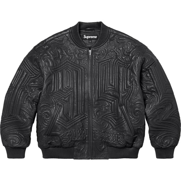 Supreme Mister Cartoon Embroidered Leather Jacket - Black (front)