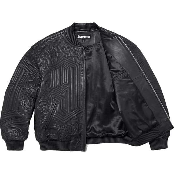 Supreme Mister Cartoon Embroidered Leather Jacket - Black (front)