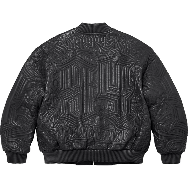 Supreme Mister Cartoon Embroidered Leather Jacket - Black (front)