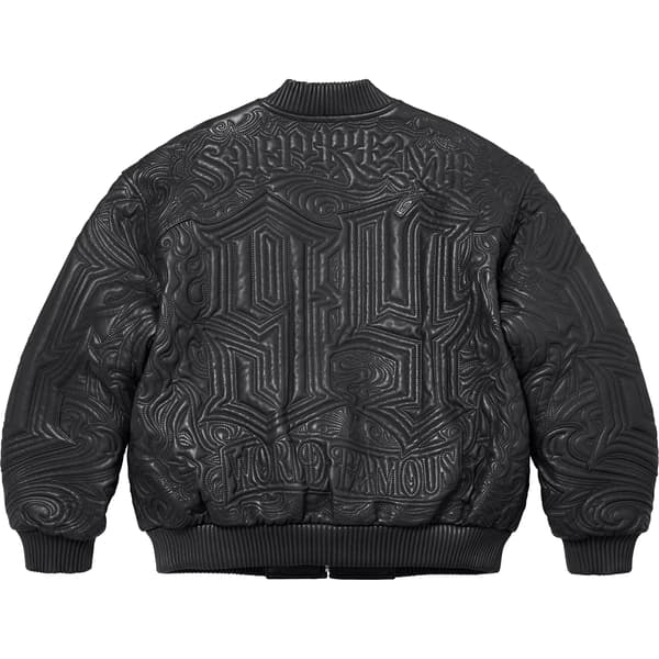 Supreme Mister Cartoon Embroidered Leather Jacket - Black (front)