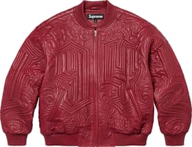 Supreme Mister Cartoon Embroidered Leather Jacket Burgundy