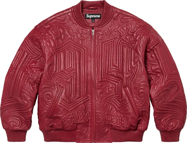 Supreme Mister Cartoon Embroidered Leather Jacket - Burgundy (front)