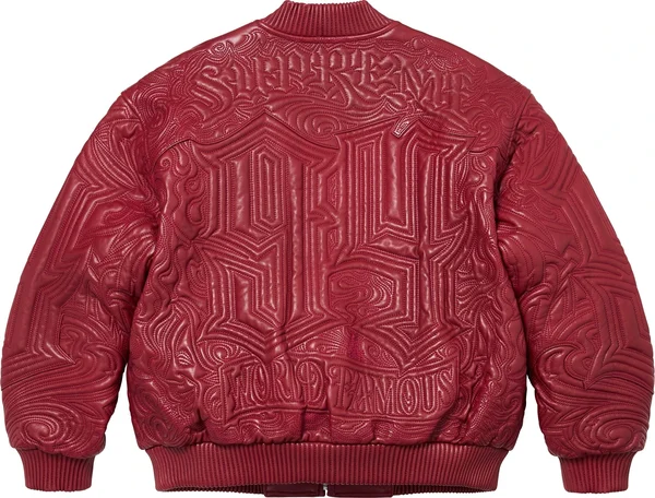 Supreme Mister Cartoon Embroidered Leather Jacket - Burgundy (front)