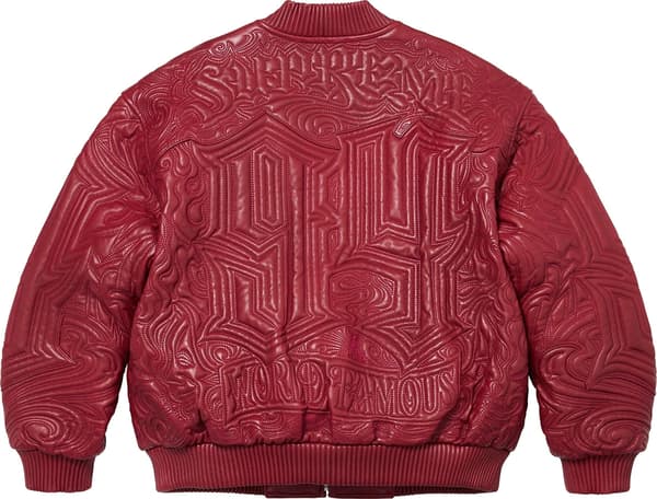 Supreme Mister Cartoon Embroidered Leather Jacket - Burgundy (front)