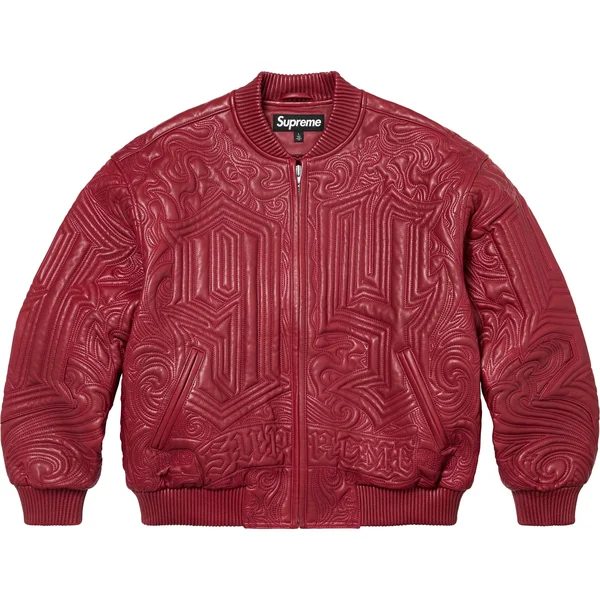 Supreme Mister Cartoon Embroidered Leather Jacket - Burgundy (front)