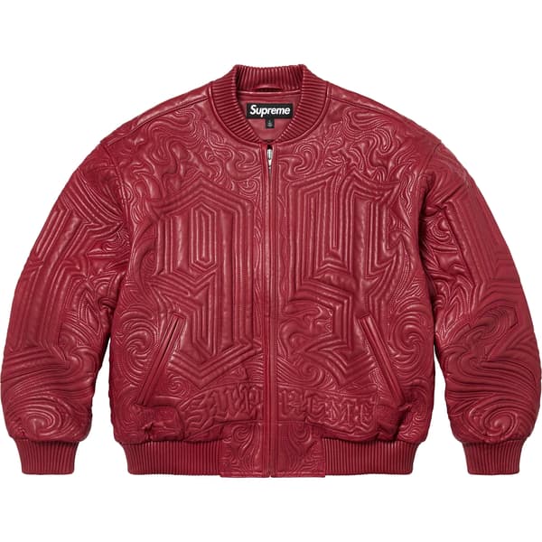 Supreme Mister Cartoon Embroidered Leather Jacket - Burgundy (front)