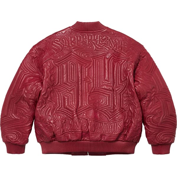 Supreme Mister Cartoon Embroidered Leather Jacket - Burgundy (front)