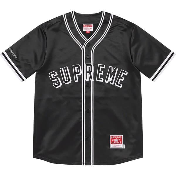 Supreme Mitchell &amp; Ness Satin Baseball Jersey - Black (front)