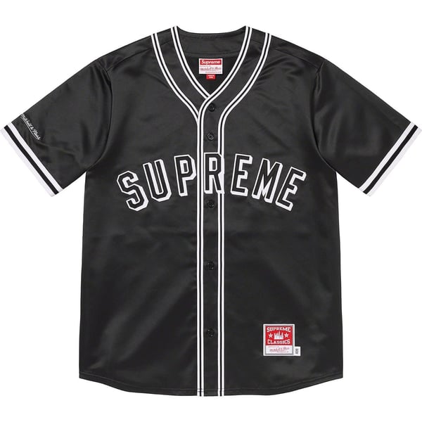 Supreme Mitchell &amp; Ness Satin Baseball Jersey - Black (front)