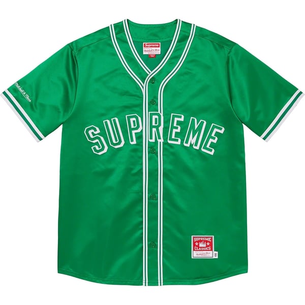 Supreme Mitchell &amp; Ness Satin Baseball Jersey - Green (front)