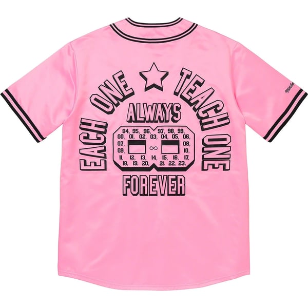 Supreme Mitchell &amp; Ness Satin Baseball Jersey - Pink (front)