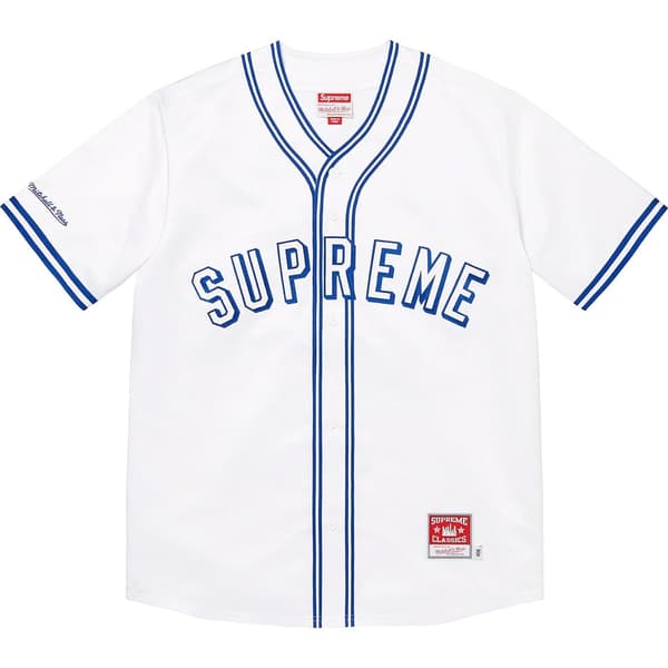Supreme Mitchell &amp; Ness Satin Baseball Jersey - White (front)