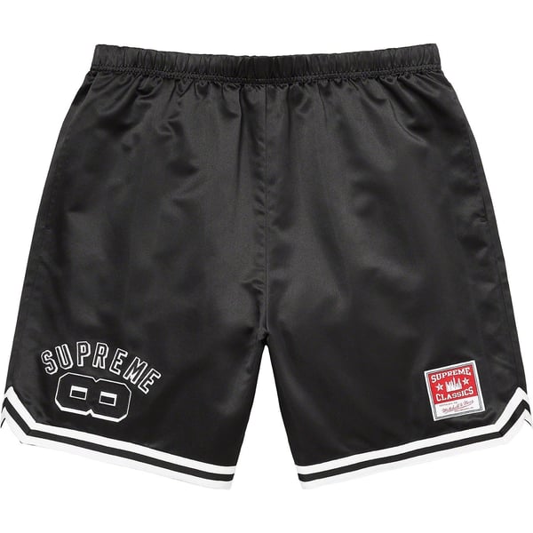 Supreme Mitchell & Ness Satin Basketball Short - Black (front)