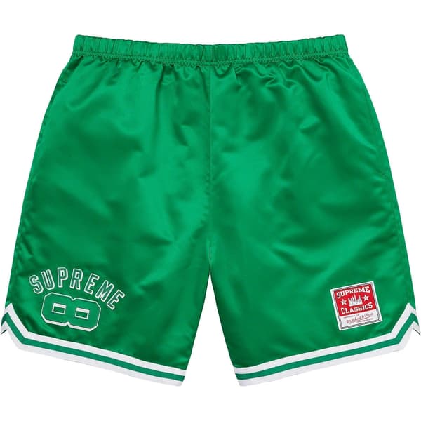 Supreme Mitchell &amp; Ness Satin Basketball Short - Green (front)