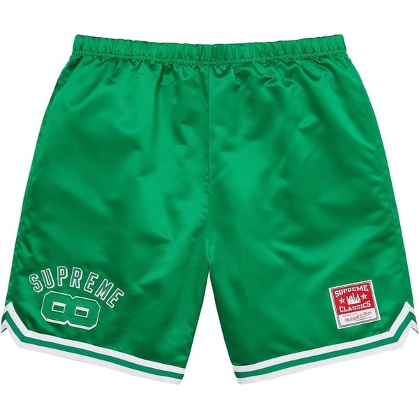 Supreme Mitchell & Ness Satin Basketball Short - Green (front)