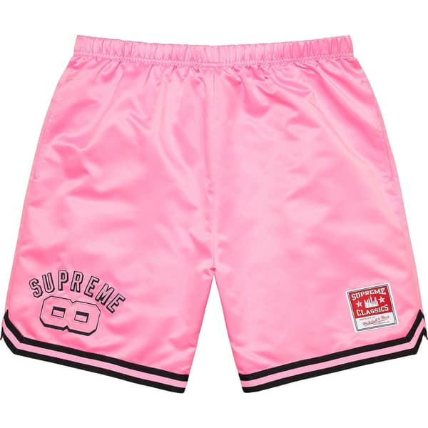 Supreme Mitchell &amp; Ness Satin Basketball Short - Pink (front)