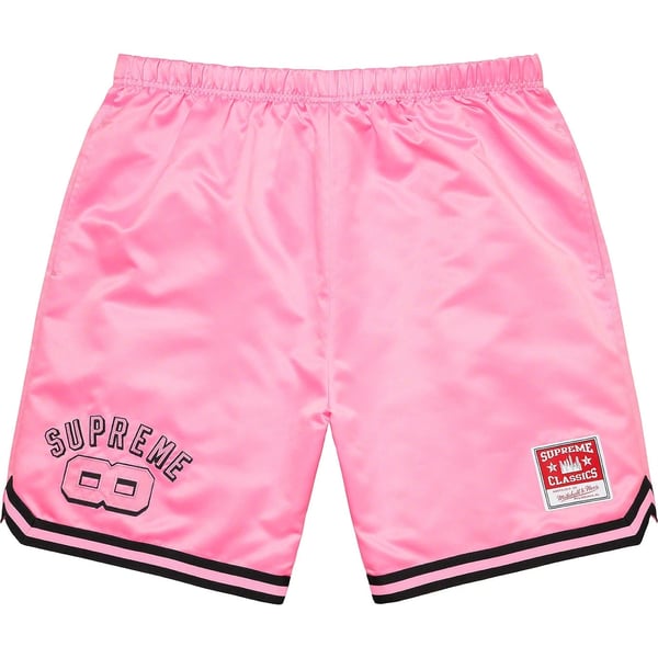 Supreme Mitchell & Ness Satin Basketball Short - Pink (front)